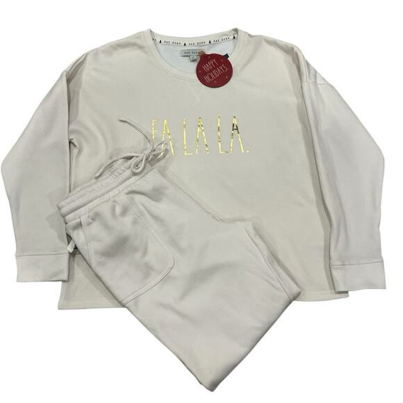 Rae Dunn Other - Rae Dunn Cream La La La Christmas Lounge Sweater Set